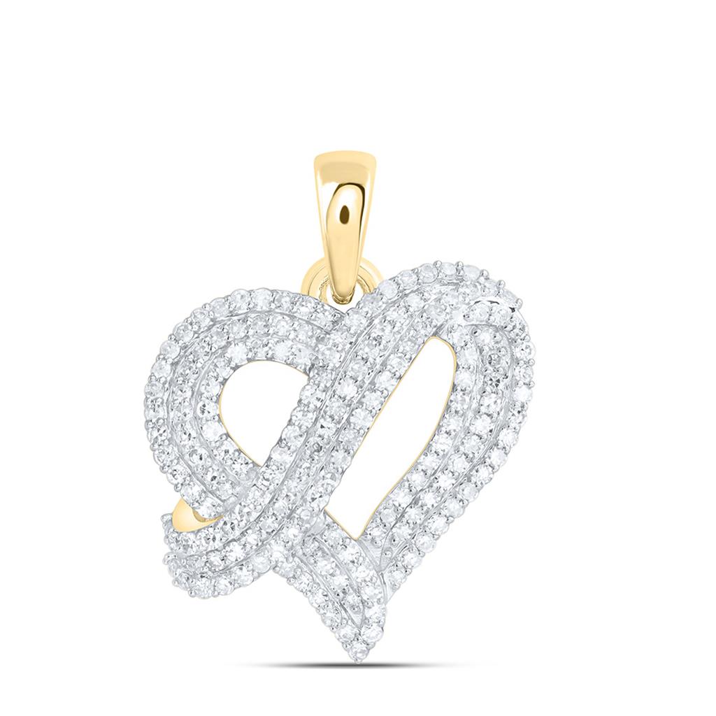 10K Yellow Gold 5/8 Cttw Natural Diamond Nk Fashion Heart Pendant