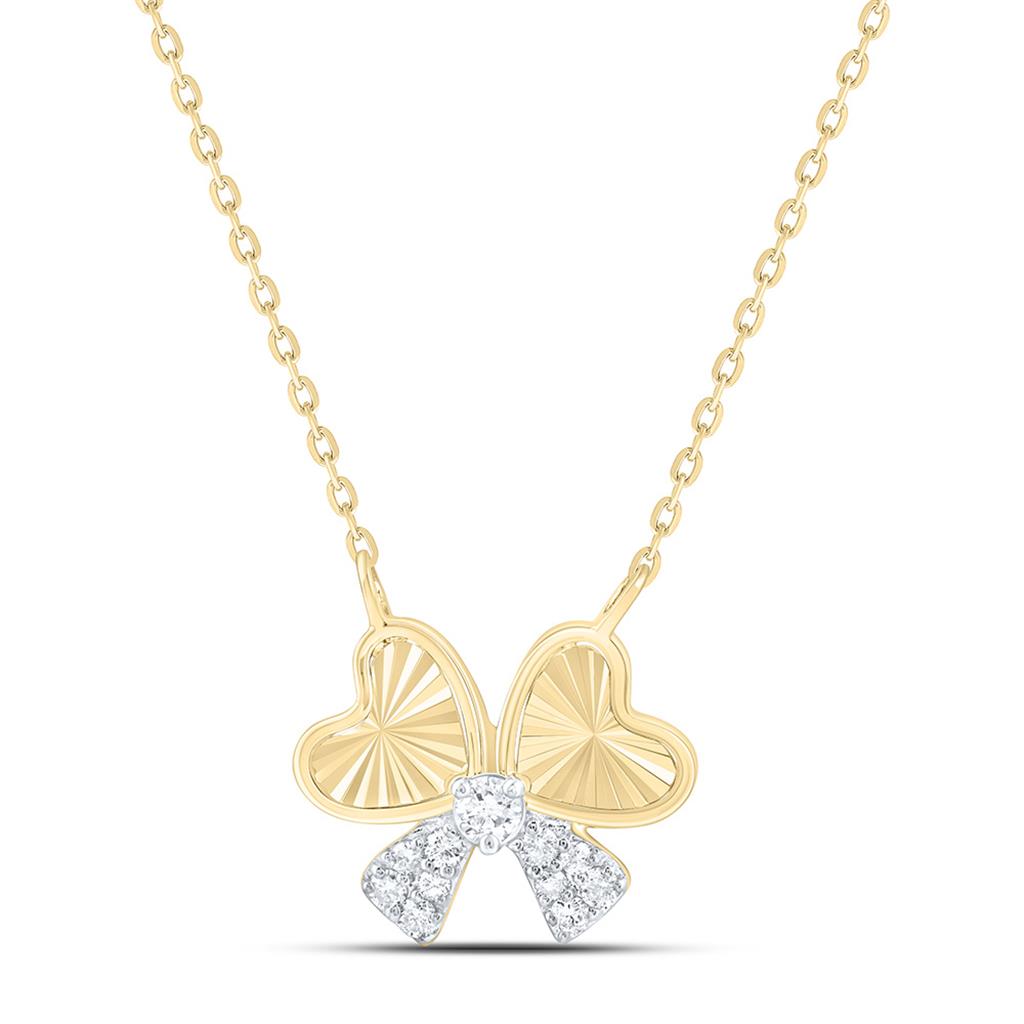 10K Yellow Gold 1/10 Cttw Natural Diamond Cn Fashion Heart Bow Necklace (18 Inch)