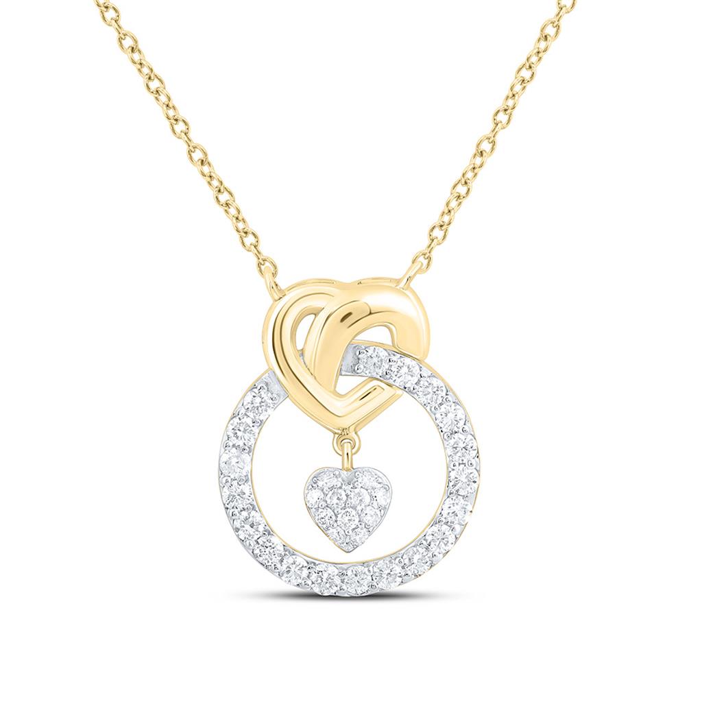 10K Yellow Gold 1/3 Cttw Natural Diamond Fashion Heart Necklace (18 Inch)