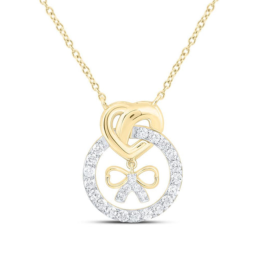 10K Yellow Gold 1/3 Cttw Natural Diamond Fashion Heart Bow Necklace (18 Inch)