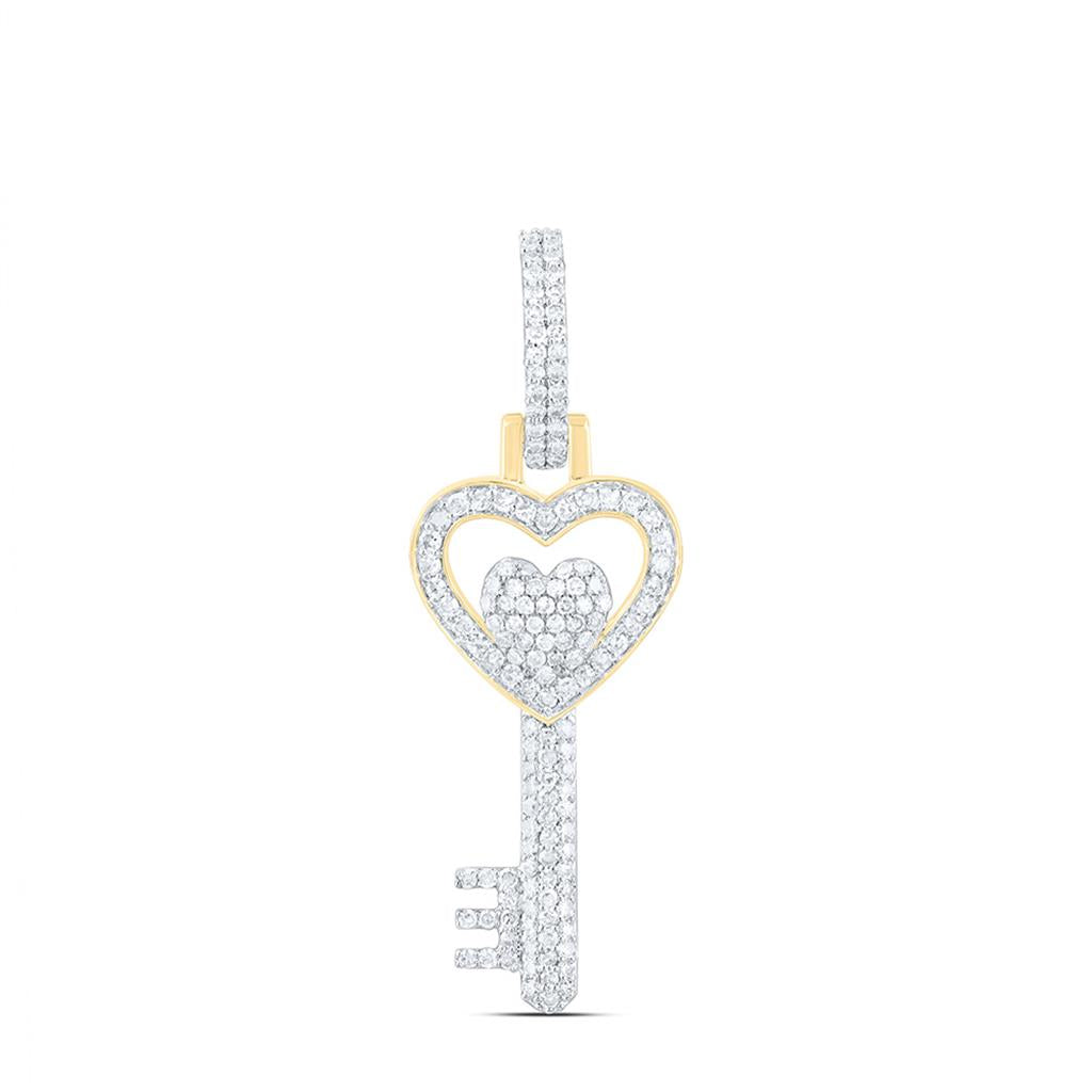 10K Yellow Gold 1/3 Cttw Natural Diamond Fashion Heart Key Pendant