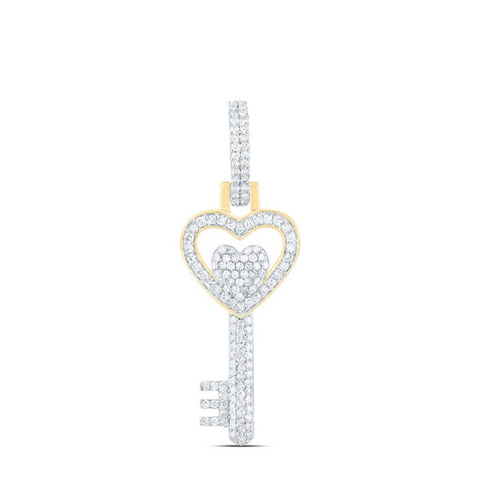 10K Yellow Gold 1/3 Cttw Natural Diamond Fashion Heart Key Pendant