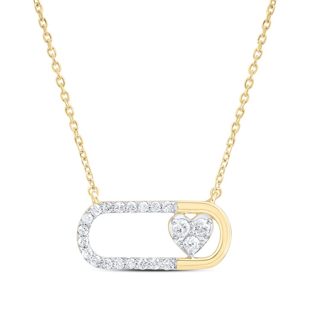 10K Yellow Gold 1/3 Cttw Natural Diamond Gift Heart Paper Clip Necklace (18 Inch)