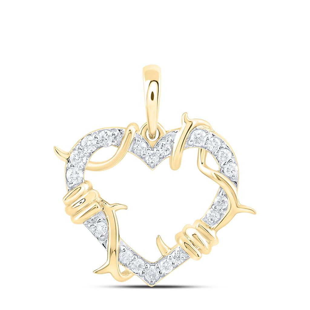 10K Yellow Gold 1/5 Cttw Natural Diamond Gift Heart Pendant