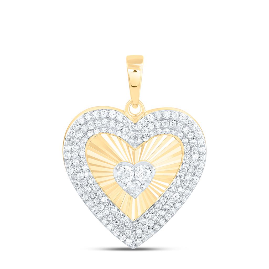 10K Yellow Gold 3/8 Cttw Natural Diamond Gift Heart Pendant