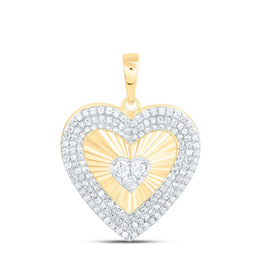 10K Yellow Gold 3/8 Cttw Natural Diamond Gift Heart Pendant
