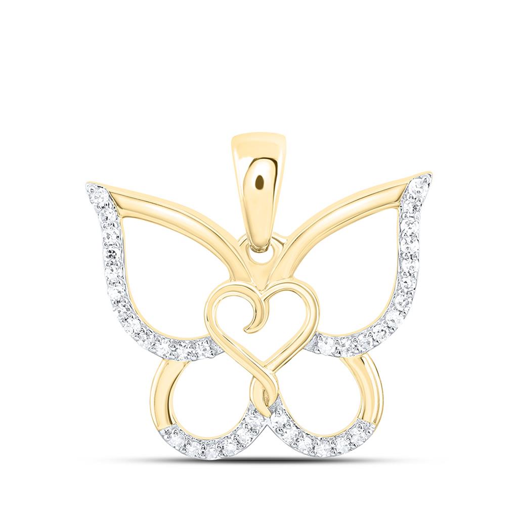 10K Yellow Gold 1/6 Cttw Natural Diamond Cn Fashion Heart Butterfly Pendant
