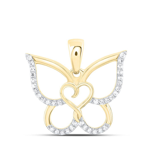 10K Yellow Gold 1/6 Cttw Natural Diamond Cn Fashion Heart Butterfly Pendant