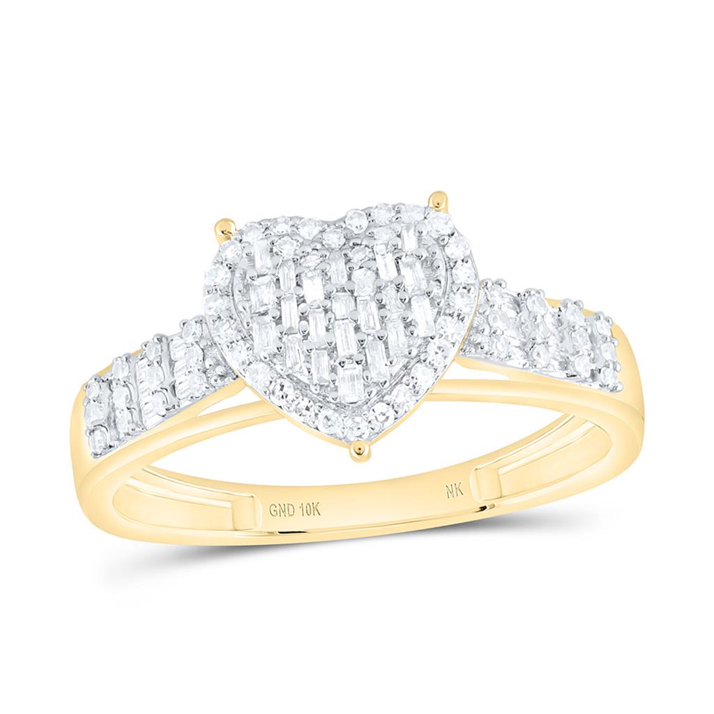 10K Yellow Gold 1/3 Cttw Natural Diamond Fashion Heart Ring