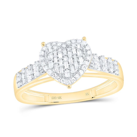 10K Yellow Gold 1/3 Cttw Natural Diamond Fashion Heart Ring