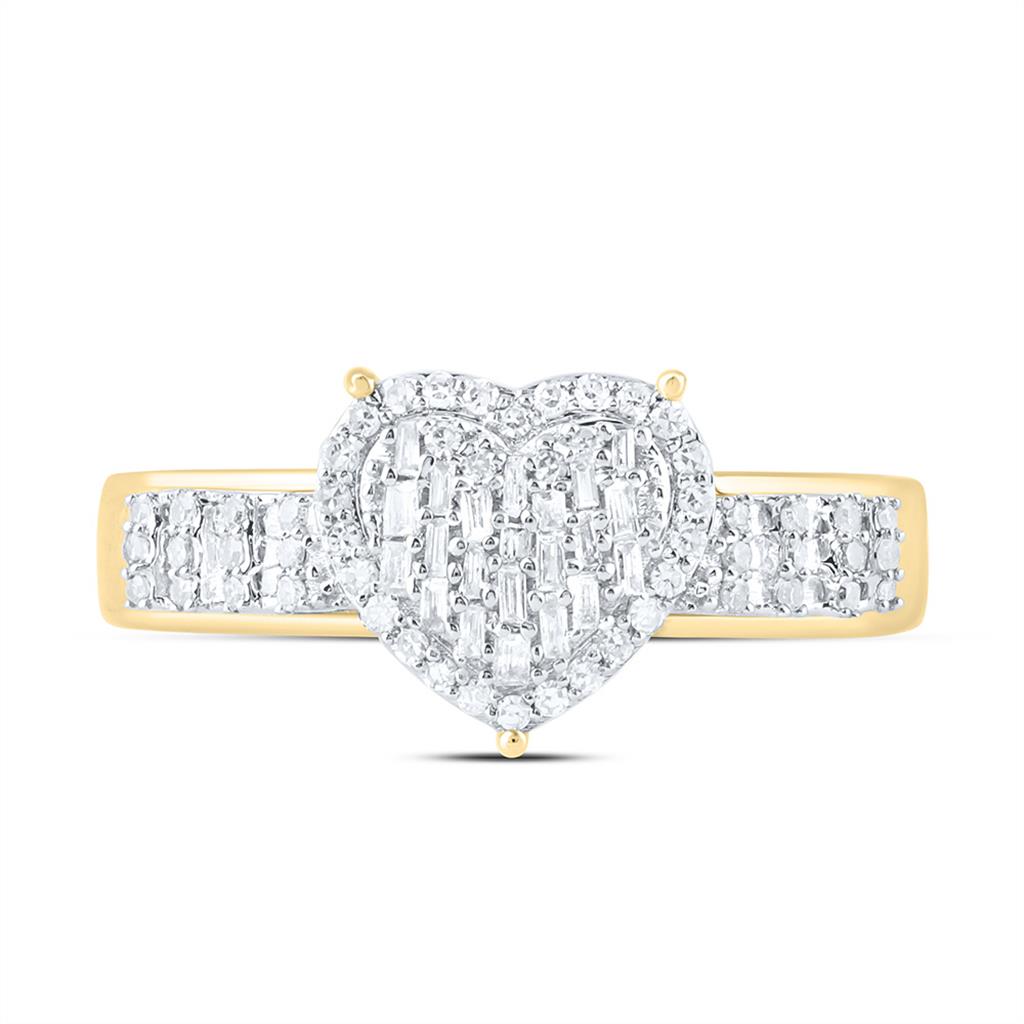 10K Yellow Gold 1/3 Cttw Natural Diamond Fashion Heart Ring