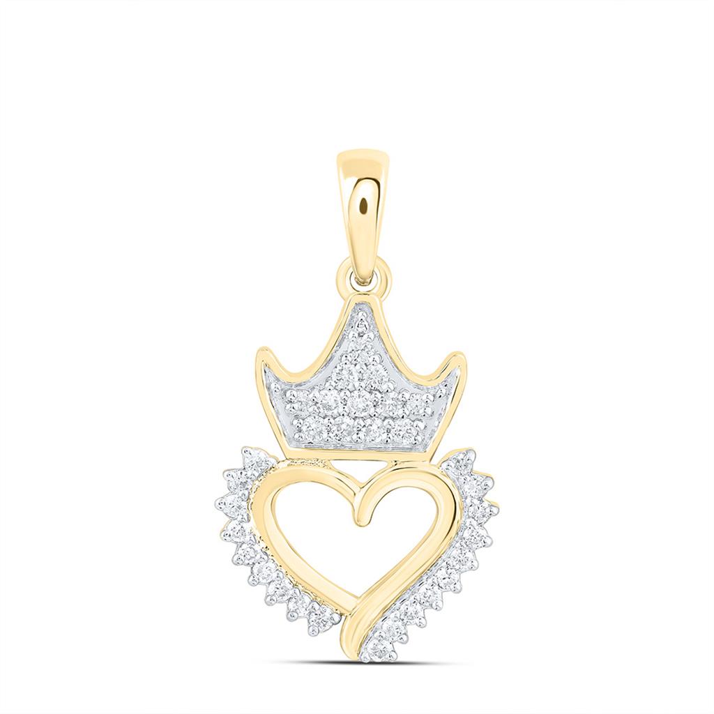 10K Yellow Gold 1/5 Cttw Natural Diamond Cn Fashion Crown Heart Pendant