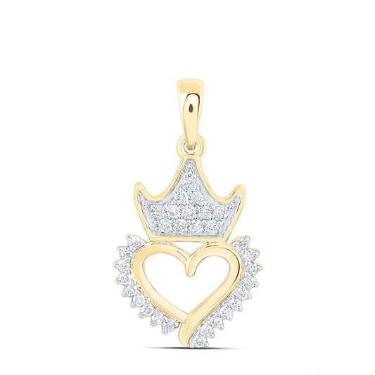10K Yellow Gold 1/5 Cttw Natural Diamond Cn Fashion Crown Heart Pendant