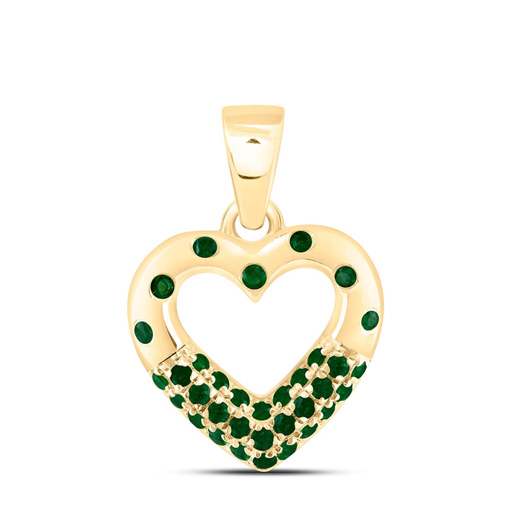 14K Yellow Gold 1/4 Cttw Round Natural Gem Heart Pendant