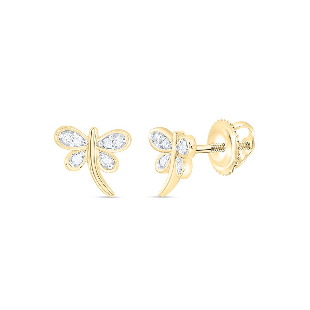 10K Yellow Gold 1/20 Cttw Natural Diamond Gift Butterfly Earring