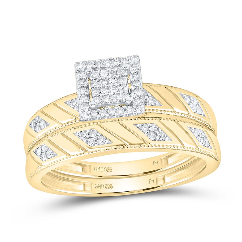 Sterling Silver Yellow Tone 1/4 Cttw Natural Diamond Gift Square Trio Set