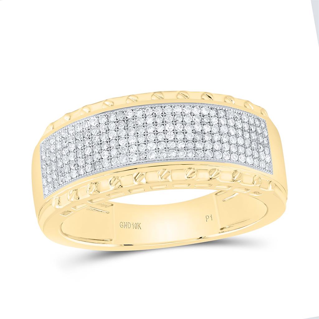 10K Yellow Gold 3/8 Cttw Natural Diamond Gift Mens Band