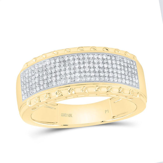 10K Yellow Gold 3/8 Cttw Natural Diamond Gift Mens Band