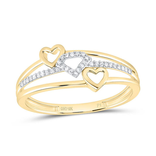 10K Yellow Gold 1/10 Cttw Natural Diamond Gift Heart Ring