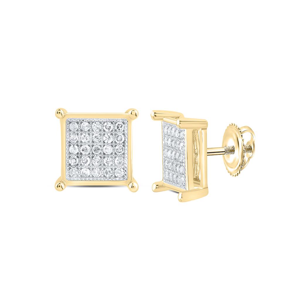 10K Yellow Gold 1/8 Cttw Natural Diamond Gift Micro-Pave Square Earring