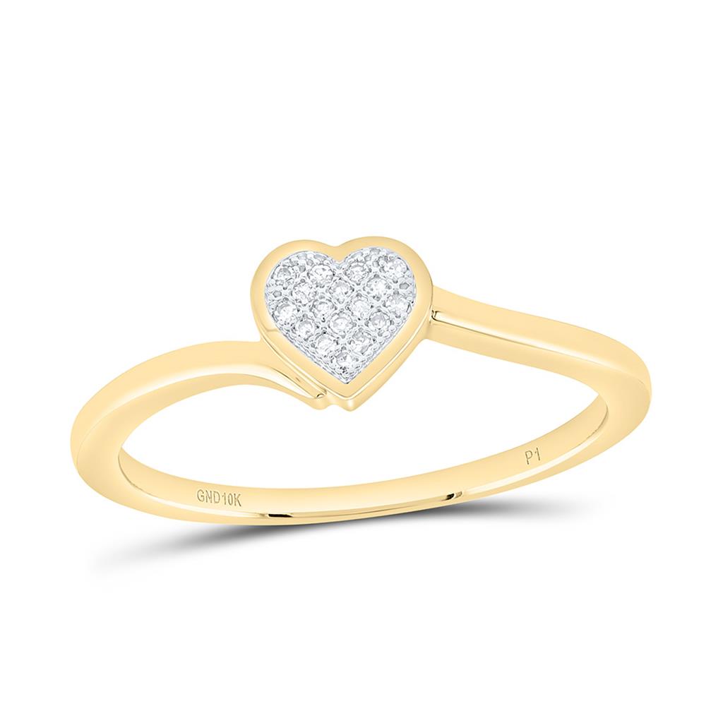 10K Yellow Gold 0.034 Cttw Natural Diamond Gift Heart Ring