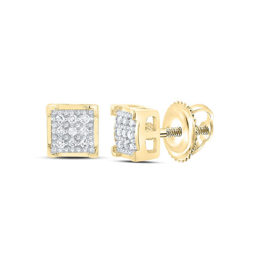 10K Yellow Gold 1/20 Cttw Natural Diamond Gift Micro-Pave Square Earring
