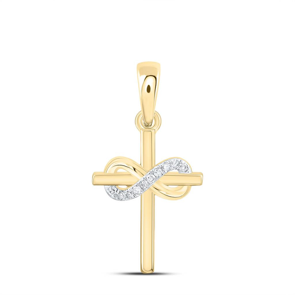 10K Yellow Gold 0.030 Cttw Natural Diamond Gift Infinity Cross Pendant