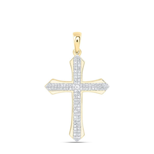10K Yellow Gold 1/5 Cttw Natural Diamond Gift Cross Mens Charm