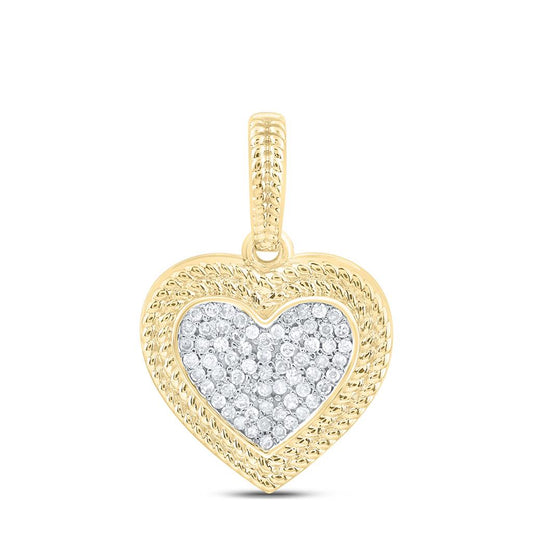 10K Yellow Gold 1/8 Cttw Natural Diamond Gift Micro-Pave Heart Pendant