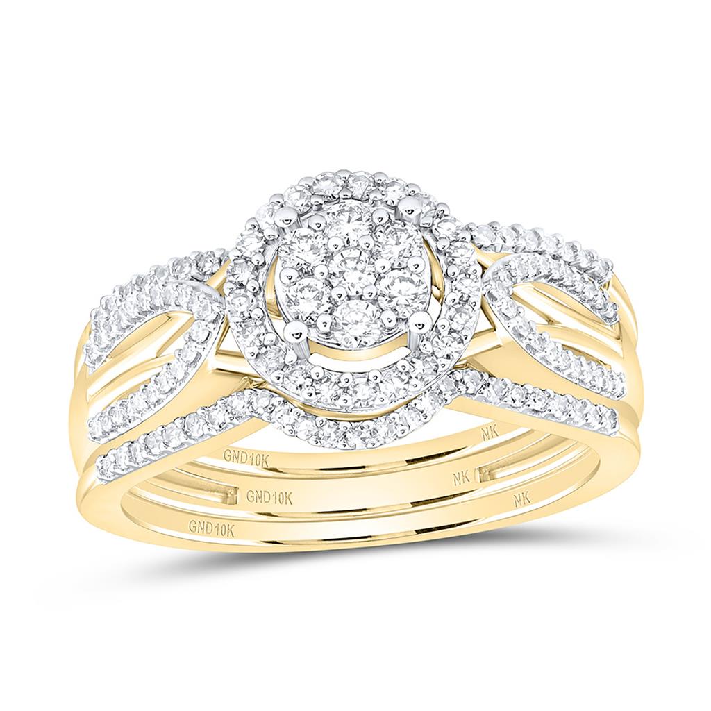 10K Yellow Gold 1/2 Cttw Natural Diamond Fashion Round Bridal Set