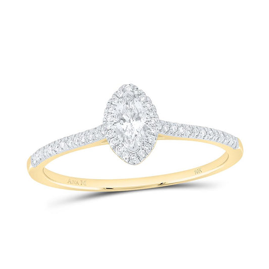 10K Yellow Gold 1/3 Cttw Natural Diamond Ana M 1/5 Cttw Marquise Engagement Single Halo Ring