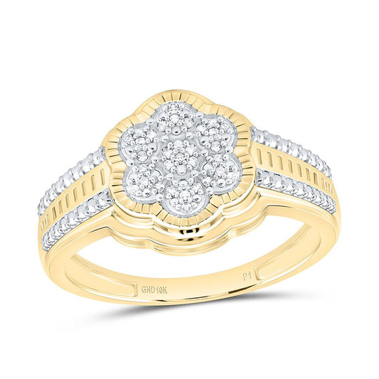 10K Yellow Gold 1/20 Cttw Natural Diamond Gift Flower Ring