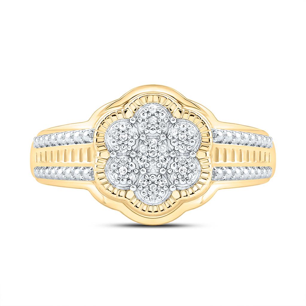 10K Yellow Gold 1/20 Cttw Natural Diamond Gift Flower Ring