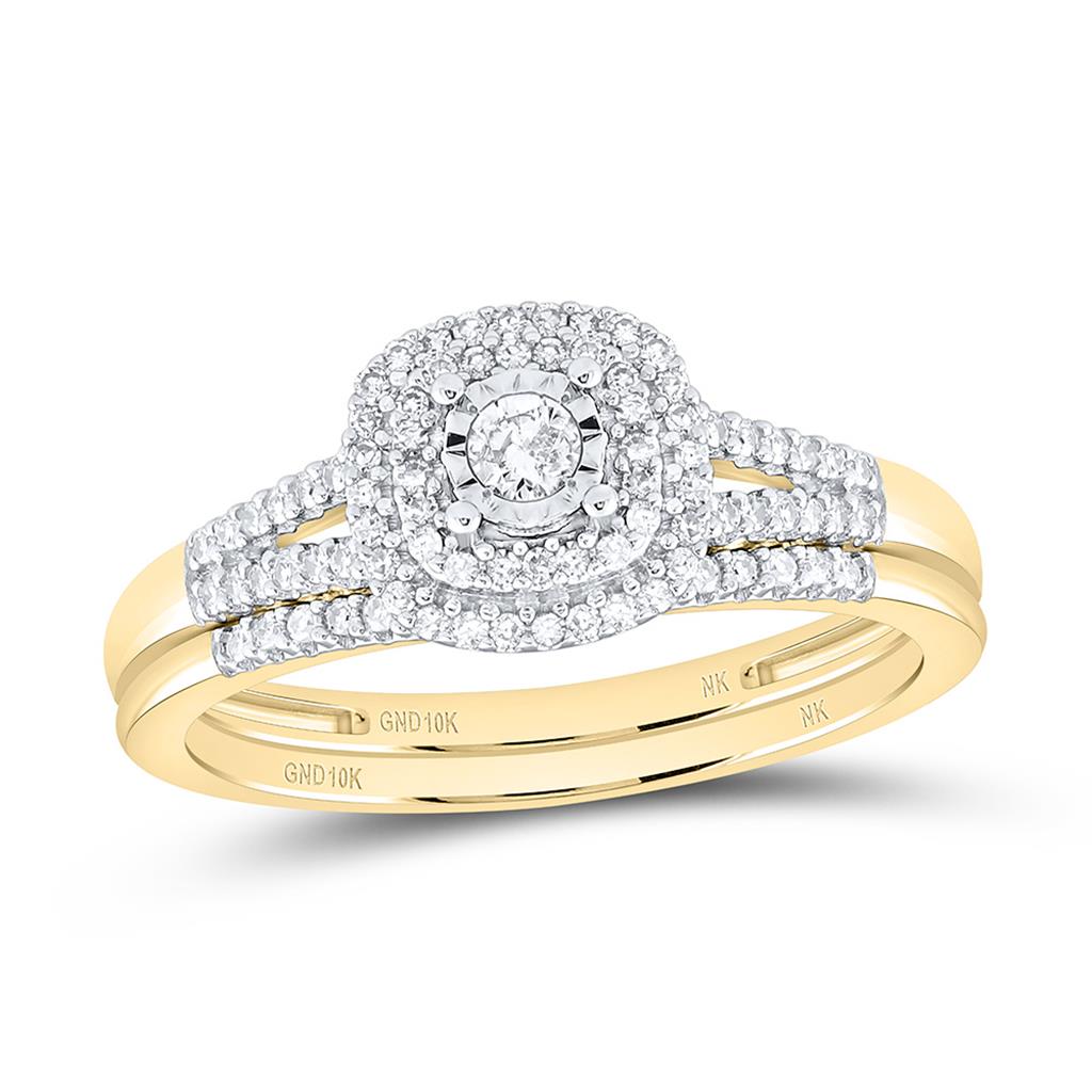 10K Yellow Gold 1/4 Cttw Natural Diamond Nk Fashion Double Halo Bridal Set
