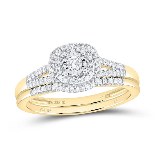 10K Yellow Gold 1/4 Cttw Natural Diamond Nk Fashion Double Halo Bridal Set