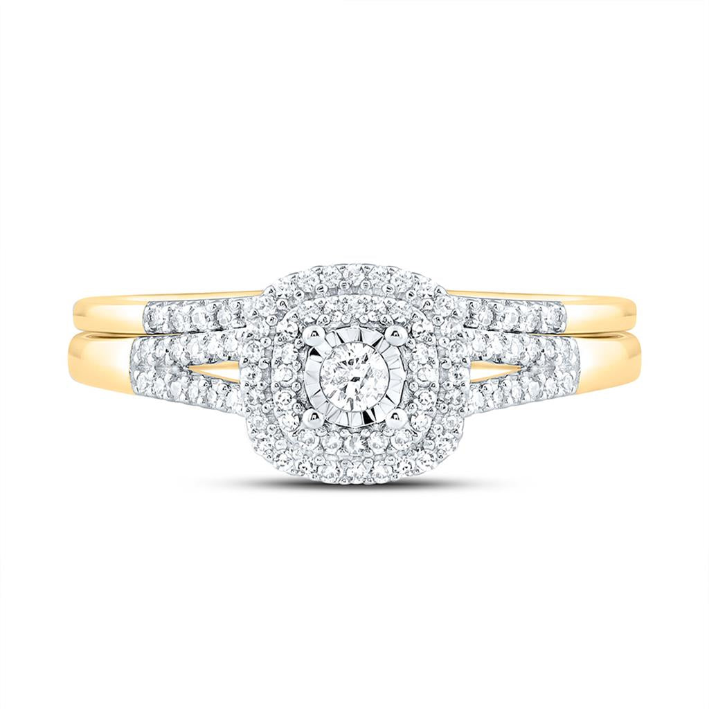10K Yellow Gold 1/4 Cttw Natural Diamond Nk Fashion Double Halo Bridal Set