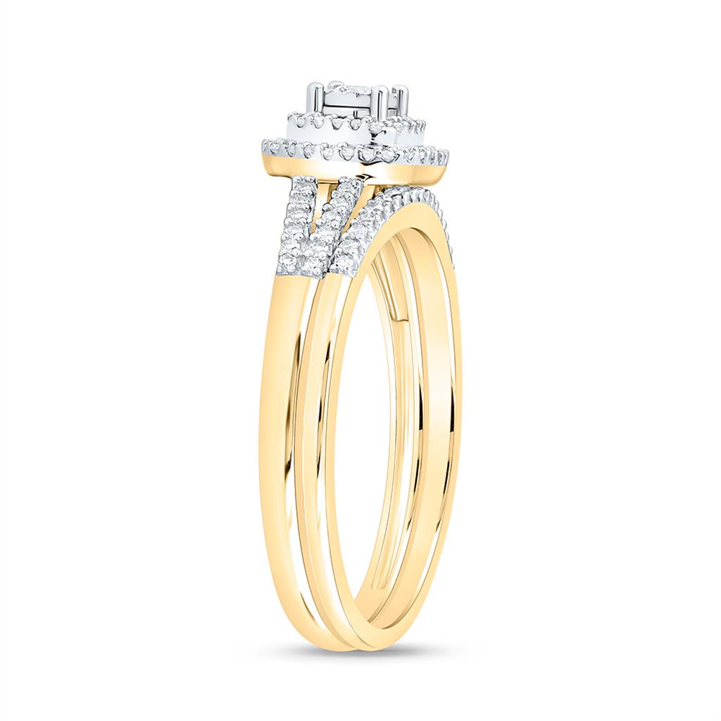 10K Yellow Gold 1/4 Cttw Natural Diamond Nk Fashion Double Halo Bridal Set