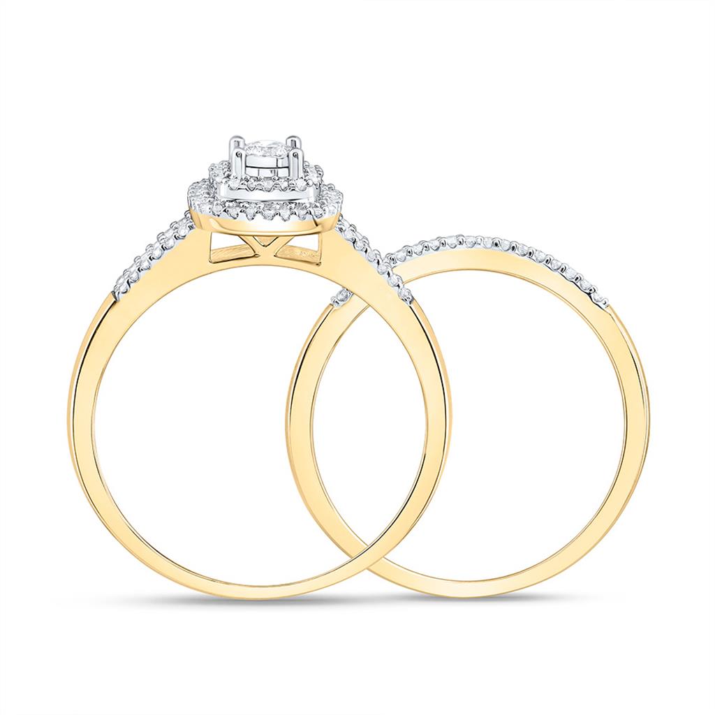 10K Yellow Gold 1/4 Cttw Natural Diamond Nk Fashion Double Halo Bridal Set