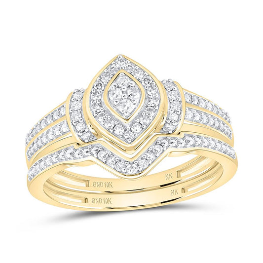 10K Yellow Gold 1/5 Cttw Natural Diamond Nk Fashion Marquise Bridal Set
