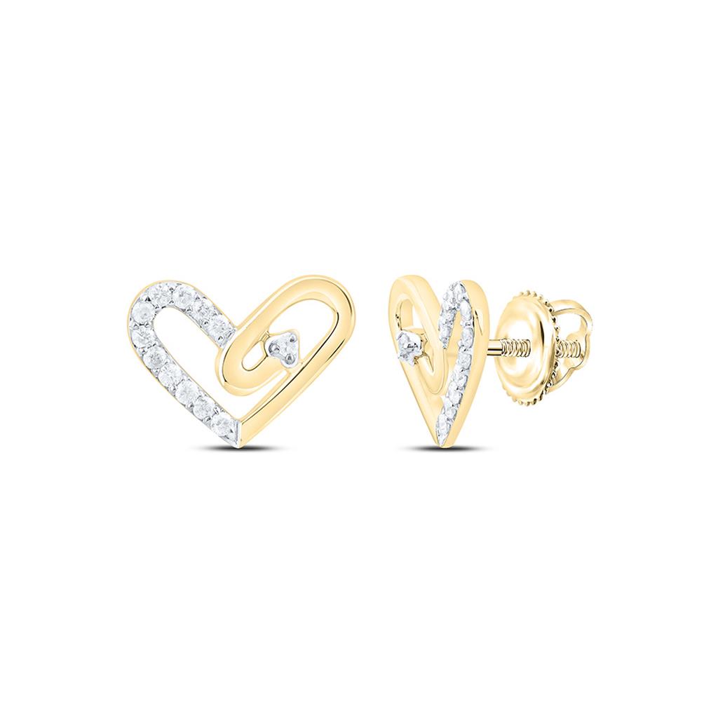 10K Yellow Gold 1/5 Cttw Natural Diamond Gift Heart Earring