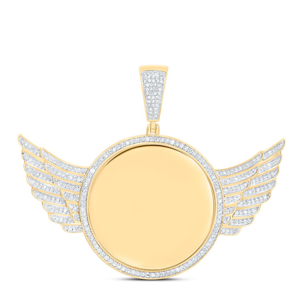 10K Yellow Gold 3/4 Cttw Natural Diamond Gift Wings Round Memory Mens Charm