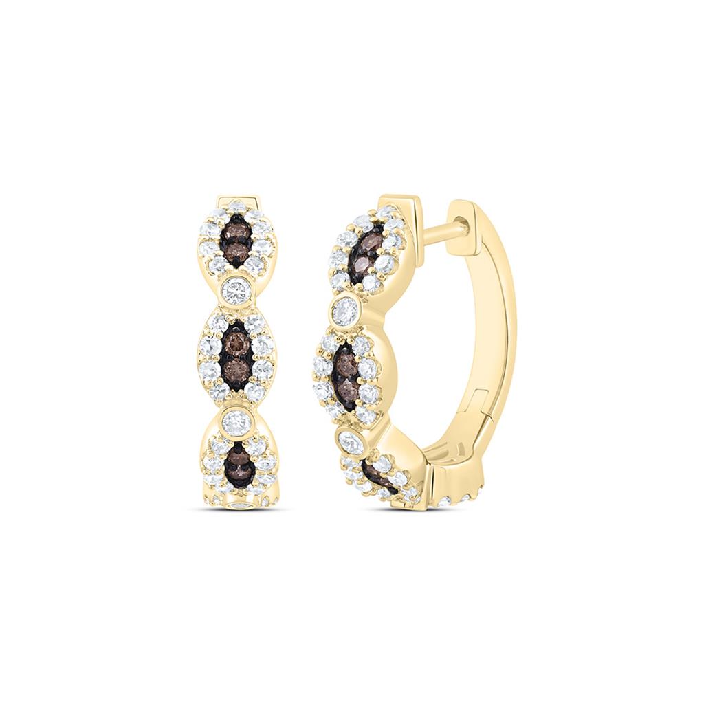 10K Yellow Gold 7/8 Cttw Natural Cognac Diamond Fashion Hoop Earring