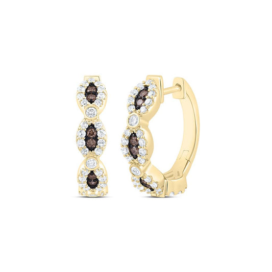 10K Yellow Gold 7/8 Cttw Natural Cognac Diamond Fashion Hoop Earring