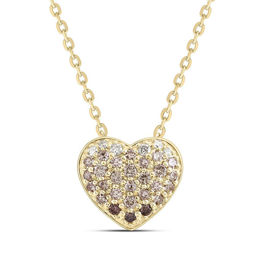 10K Yellow Gold 1/4 Cttw Natural Diamond Fashion Cognac Natural Heart Necklace (18 Inch)