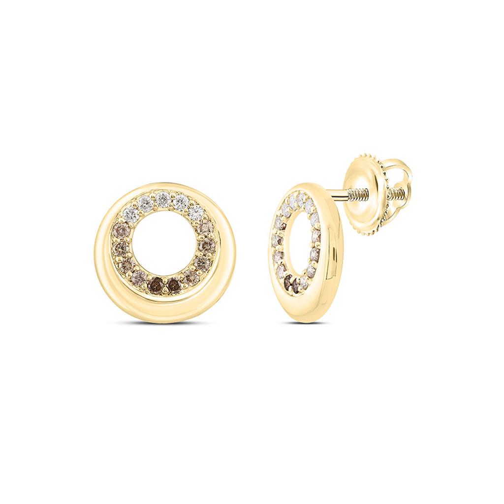 10K Yellow Gold 1/3 Cttw Natural Diamond Fashion Cognac Natural Round Earring