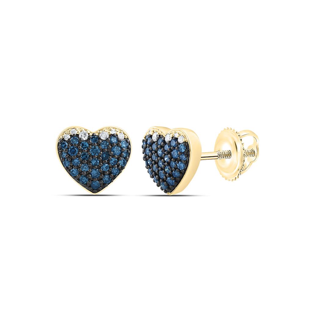 10K Yellow Gold 1/2 Cttw Natural Diamond Fashion Blue Diamond Heart Earring