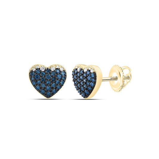 10K Yellow Gold 1/2 Cttw Natural Diamond Fashion Blue Diamond Heart Earring