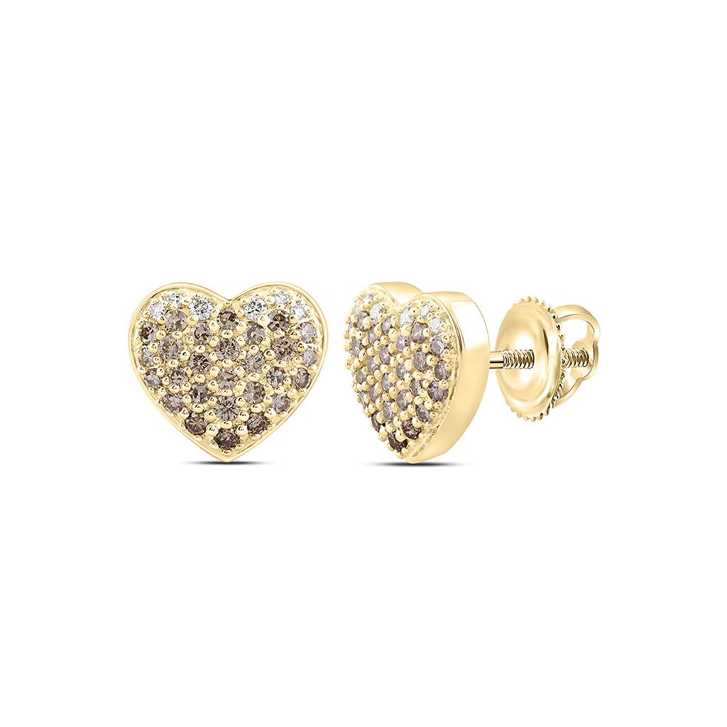 10K Yellow Or Rose Gold 1/2 Cttw Natural Diamond Fashion Cognac Natural Heart Earring