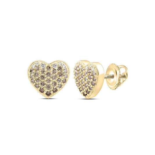 10K Yellow Or Rose Gold 1/2 Cttw Natural Diamond Fashion Cognac Natural Heart Earring