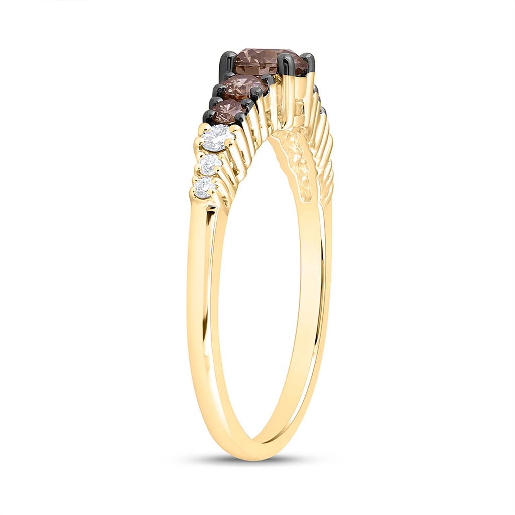 10K Yellow Gold 5/8 Cttw Natural Diamond 1/3 Cttw Center Round Brown Fashion Cognac Natural Ring